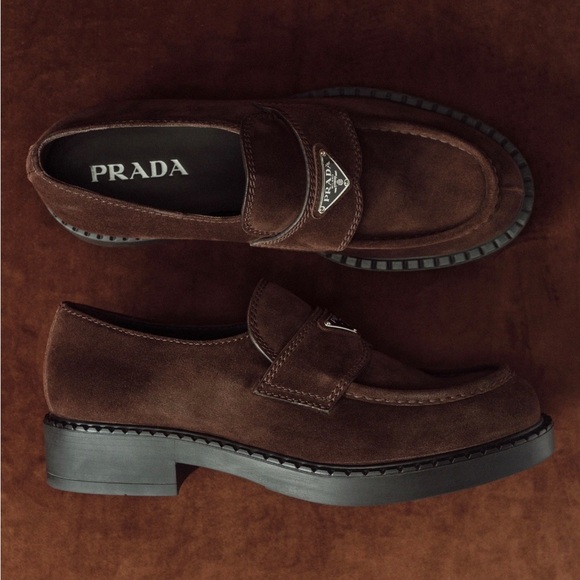 Women's Prada Brown Suede Platform Loafers with Triangle Logo 🥿 - Picture 2 of 3